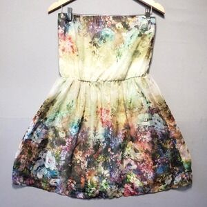 Zara Trafaluc Strapless Floral Mini Dress Womens M Fairycore Whimsigoth Ethereal